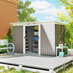 Outsunny Steel Garden Shed with 2 Vents and 2 Sliding Doors, 280x130x172 cm, Light Grey