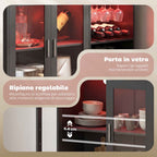 HOMCOM Wine Rack with LED Light and Adjustable Shelf, Wood and Glass, 120x38x88 cm, Black
