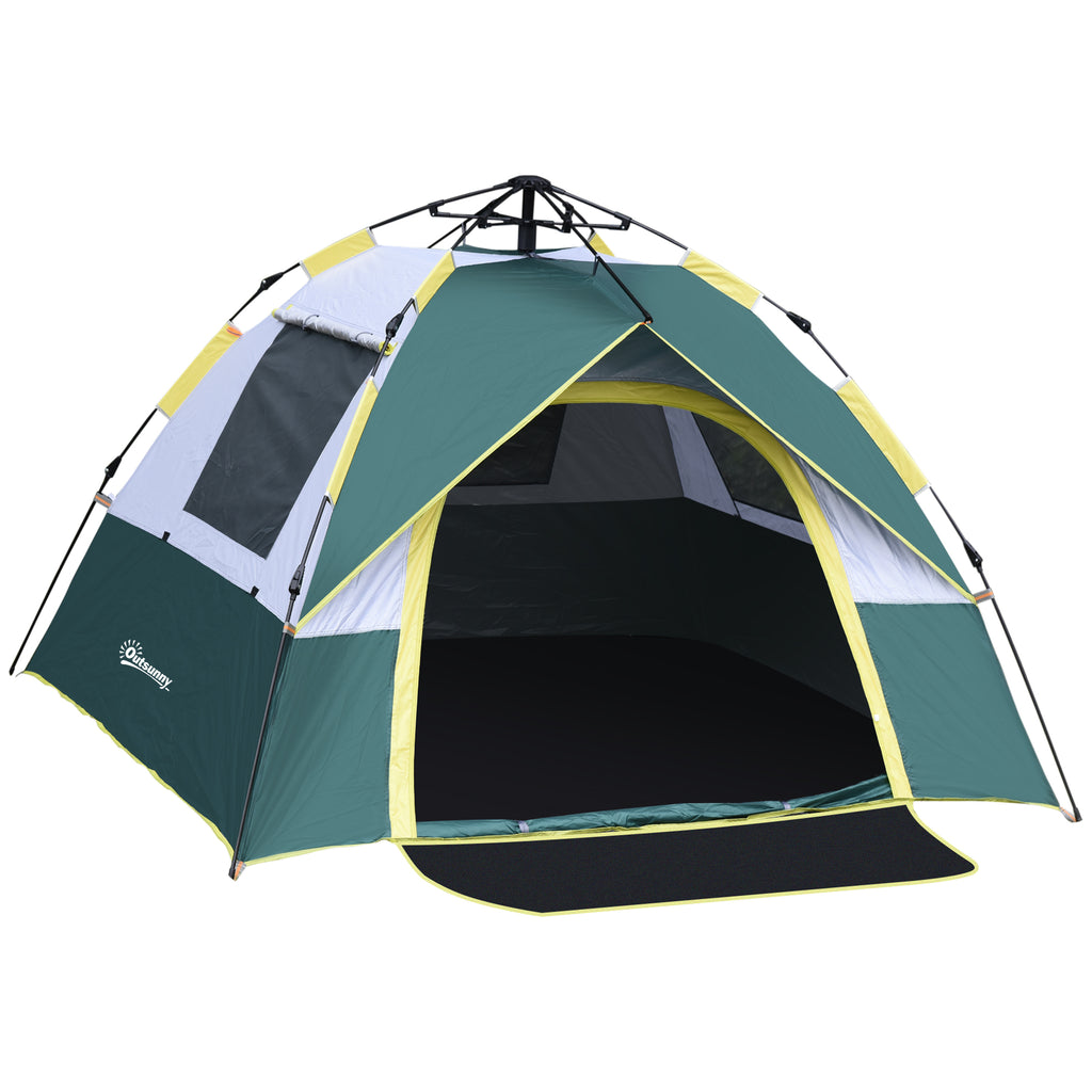 Outsunny Automatic camping tent for 2 people with internal pockets and mat, 205x195x135cm green - Borgè