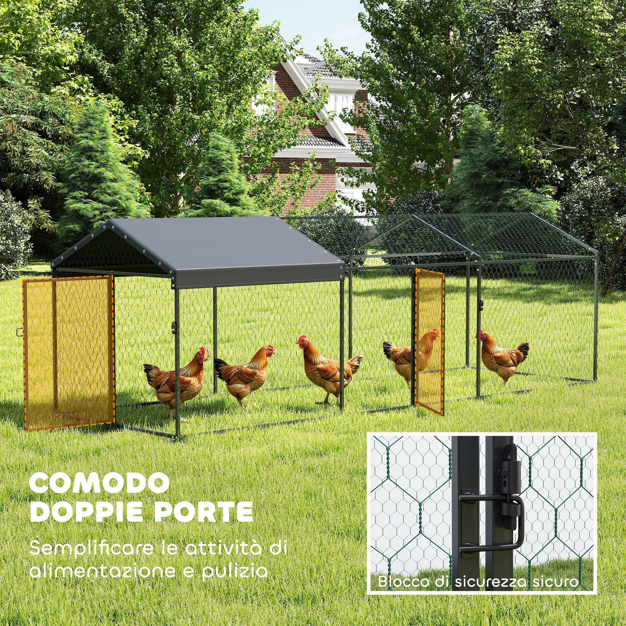 PawHut Outdoor Chicken Coop, 3x1x1m, Galvanized Steel with Waterproof Anti-UV Roof and Lock