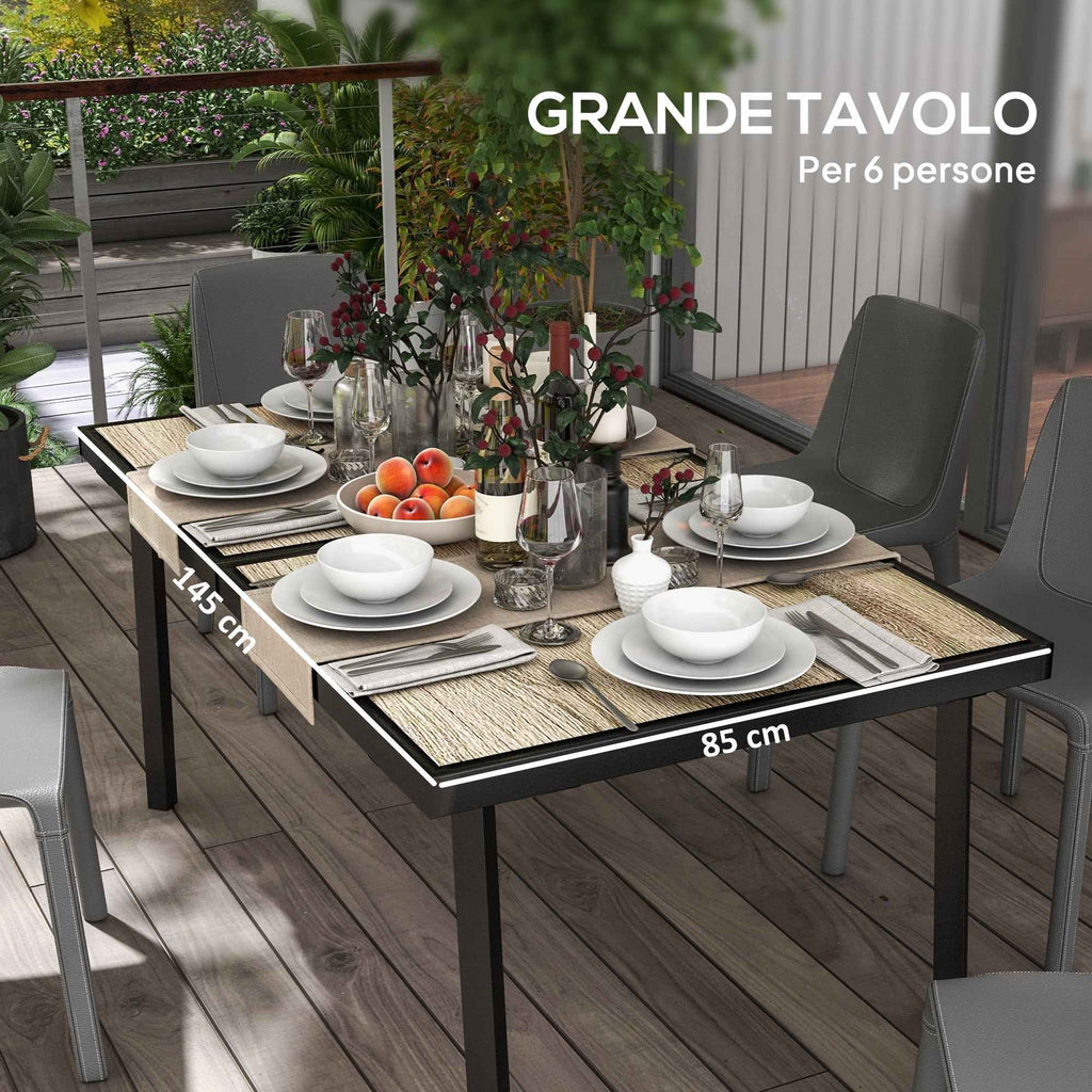 Outsunny Garden and Outdoor Dining Table, Wood Effect Top, 145x85 cm