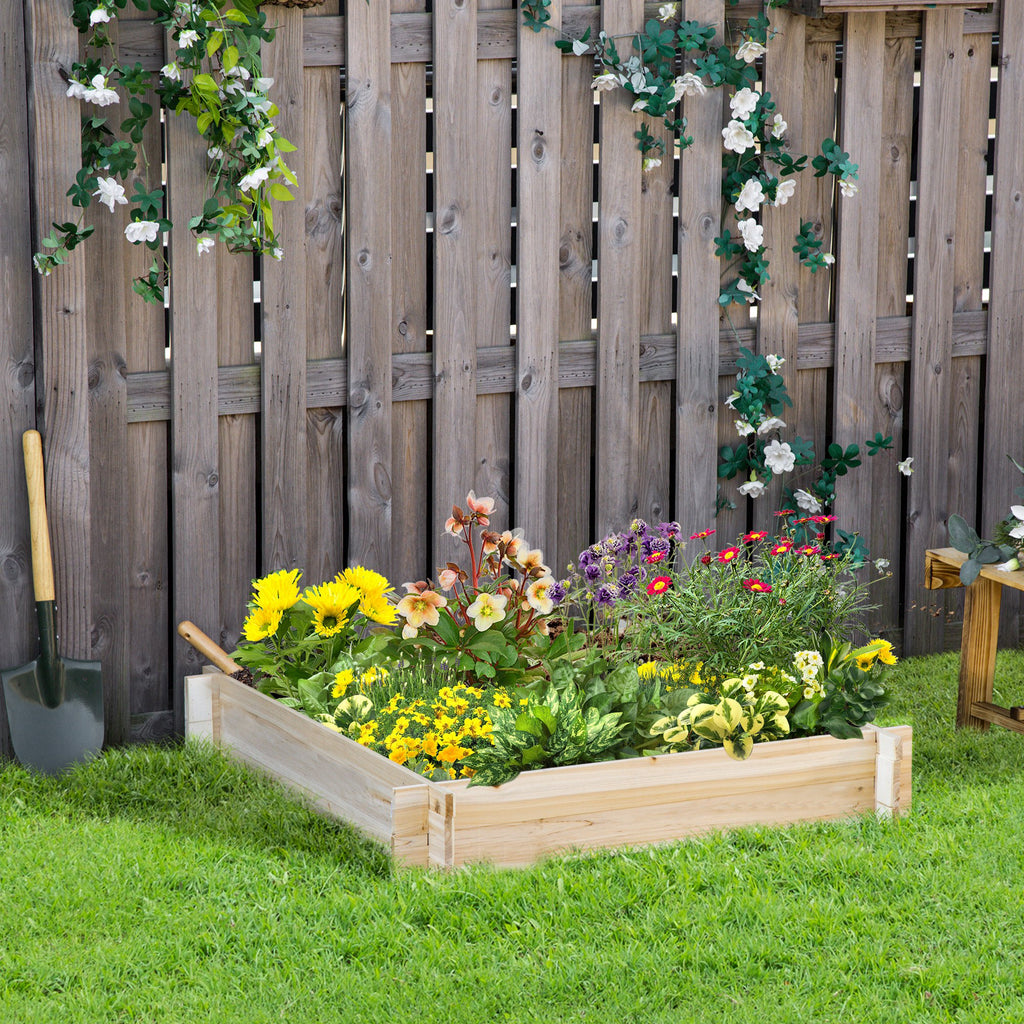 Outsunny Fir Wood Garden Bed, Screw-Free Assembly, 100x100x16cm