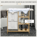Bamboo and Polyester Laundry Basket with Ironing Board and 3-Tier Shelf, 113x34x82 cm