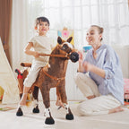 Rocking Horse for Children 2+ Years with Nitrite, Saddle and Stirrups, Plush and Metal, 85x28x60 cm, Brown