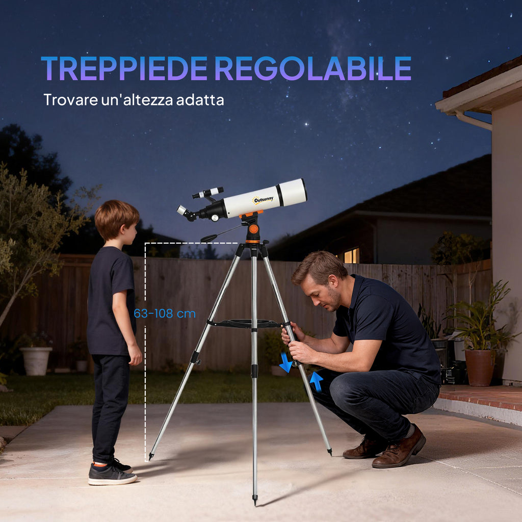 80mm Astronomical Telescope with AZ Mount, 2 Eyepieces and Smartphone Adapter, 92x92x130 cm, Black and White