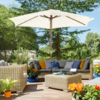 2.5x2.3 m 6-Rib Garden Umbrella, Wood and Polyester, Cream White - Borge' Group Limited