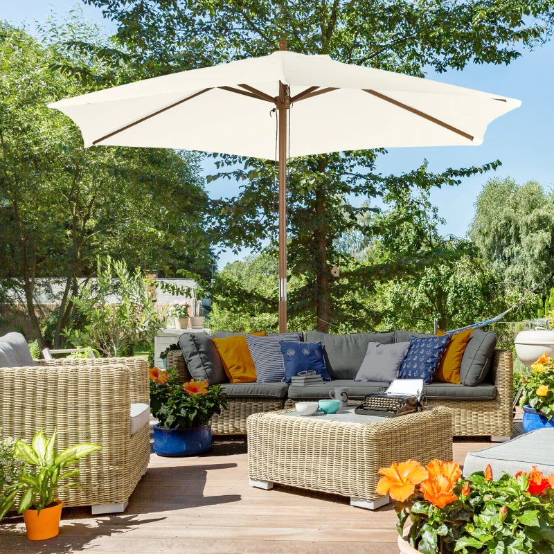 2.5x2.3 m 6-Rib Garden Umbrella, Wood and Polyester, Cream White - Borge' Group Limited