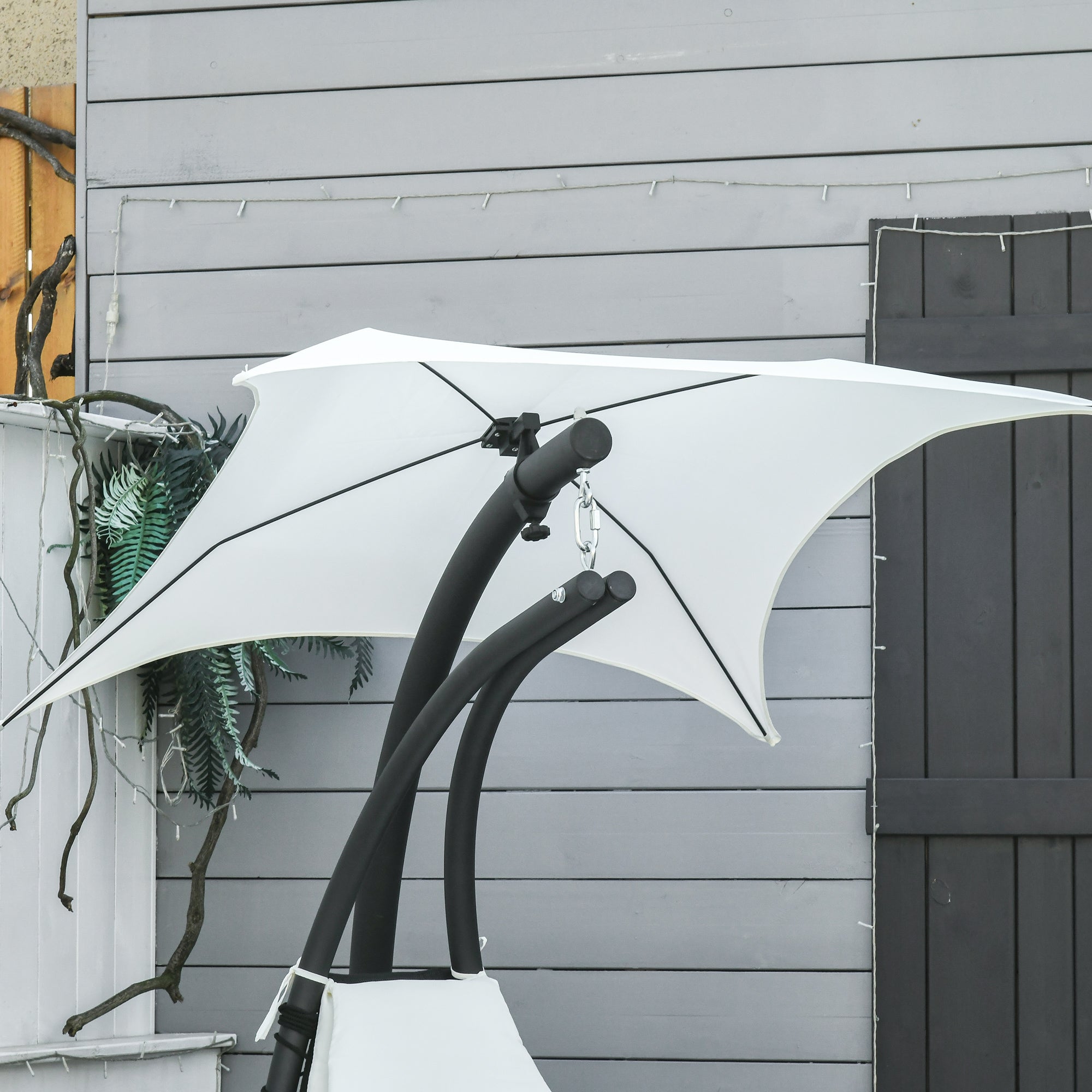 Hanging Garden Lounger, Padded Outdoor Hanging Lounger with Canopy, Cream 190x115x190cm