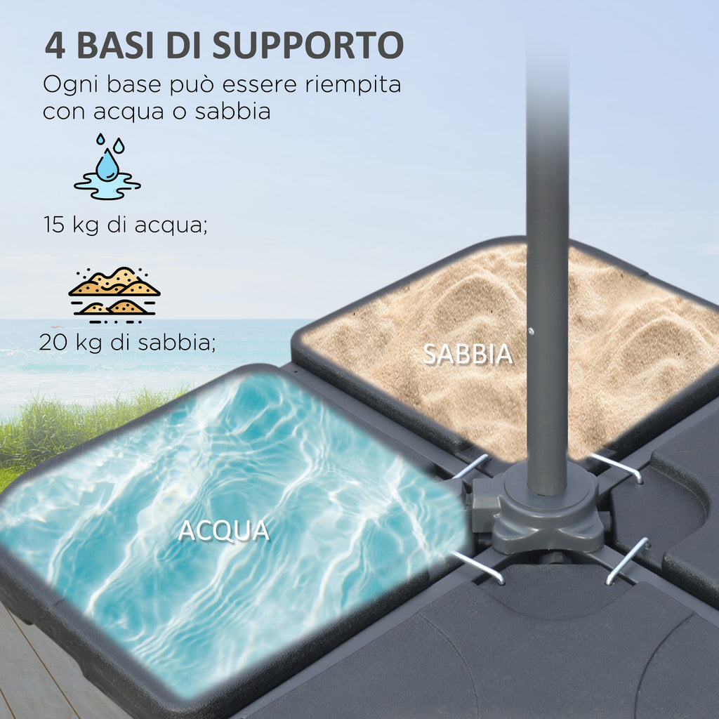 Decentralized Umbrella with 6 Ribs with Crank and Cross Base, in Metal and Polyester, Ø292x247 cm, Coffee