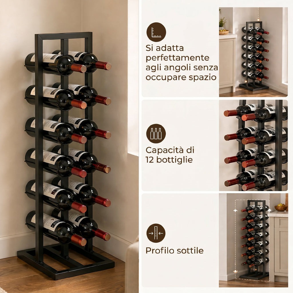 HOMCOM 12-Bottle Metal Floor-Standing Wine Rack, Black