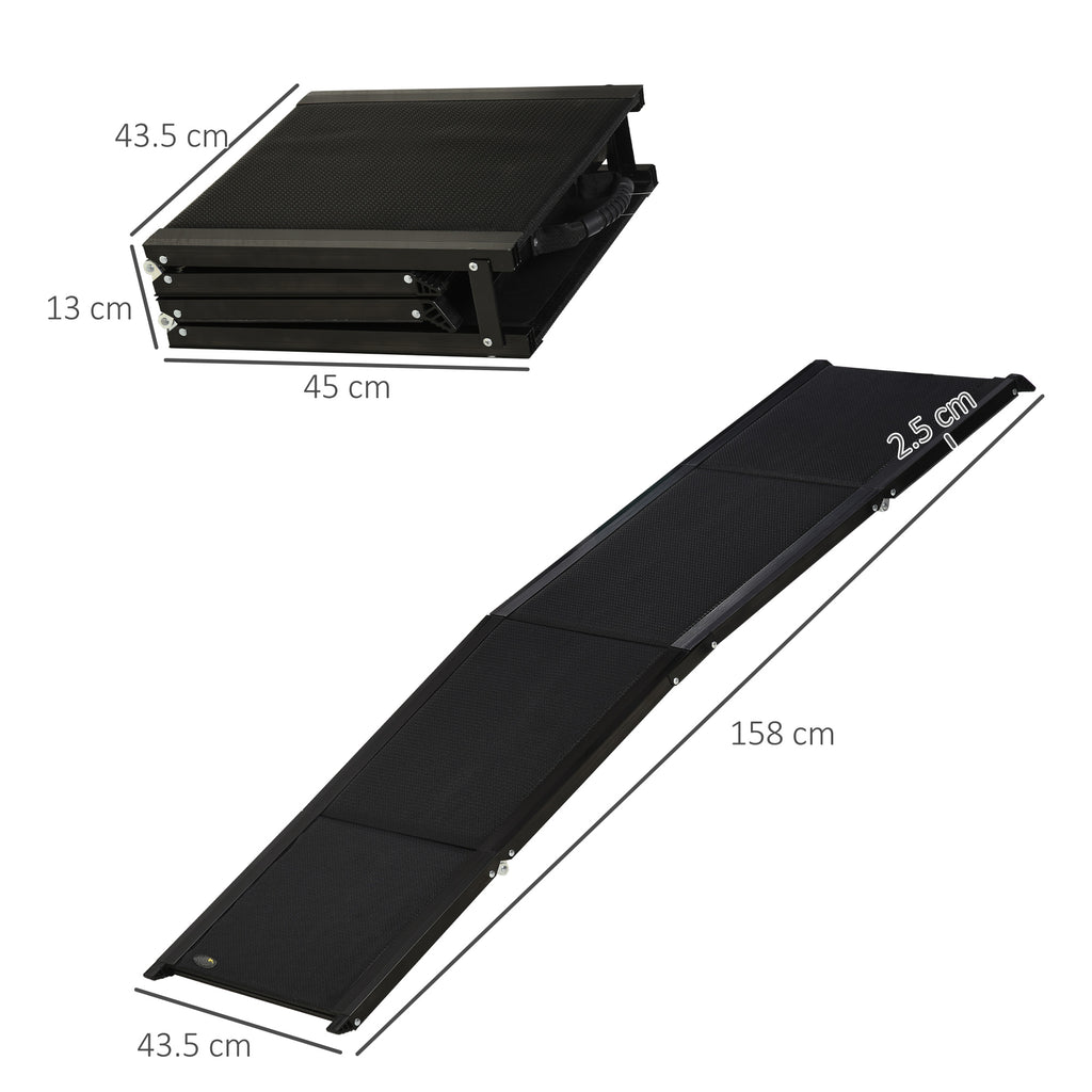 Folding Dog Ramp with Non-Slip Surface in MDF and Aluminum, 158x43.5x2.5 cm, Black