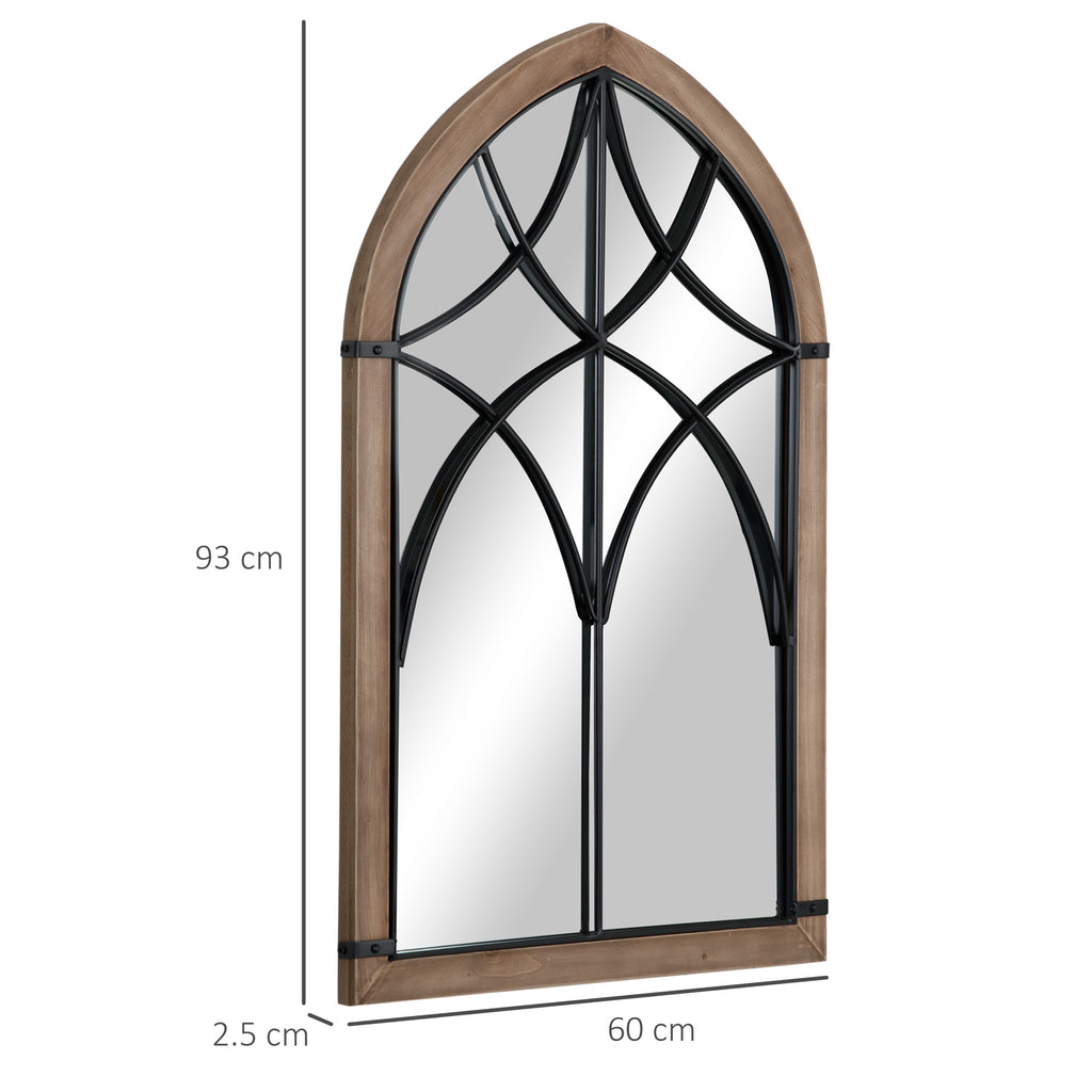 HOMCOM Arched Wall Mirror with Modern Details and Hooks, Wood and Glass, 60x93 cm, Brown and Black