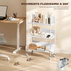 HOMCOM Modern 3-Tier Book Cart with Swivel Wheels for Books and Magazines, 69x26x108 cm, White