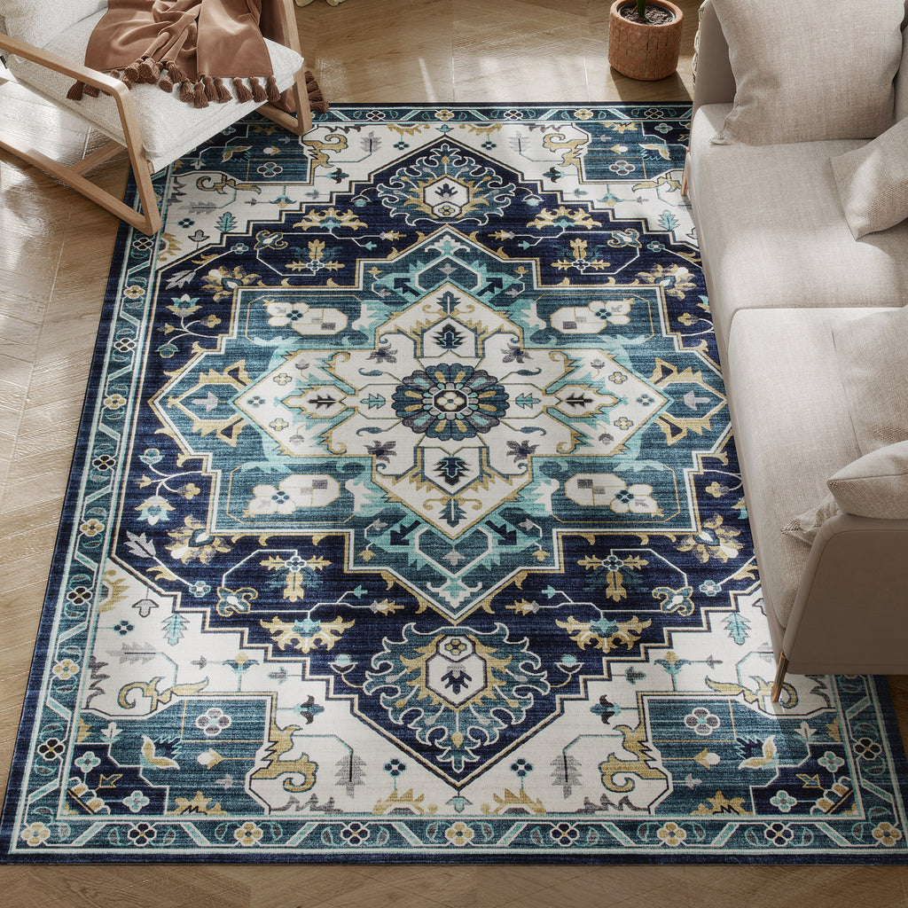 Boho Rug Non-Slip and Washable Short Pile for Living Room and Bedroom, 230x160 cm, Multicolor