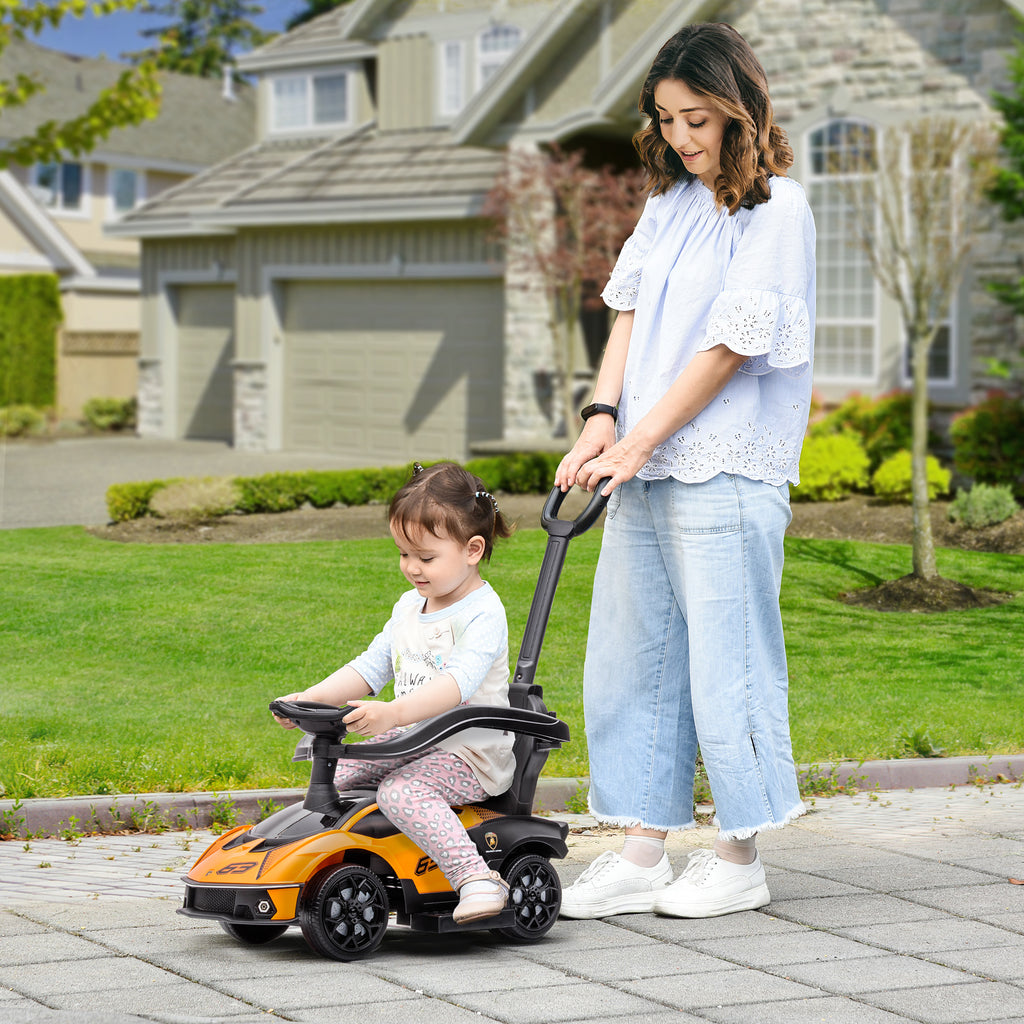 2 in 1 Children's Toy Car with Handle and Safety Barrier, 86.5x40x89.5 cm, Orange and Black