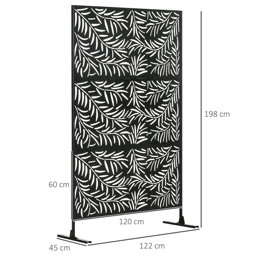 Outdoor Steel Screen with Willow Pattern and 2 Feet, 122x45x198 cm, Black