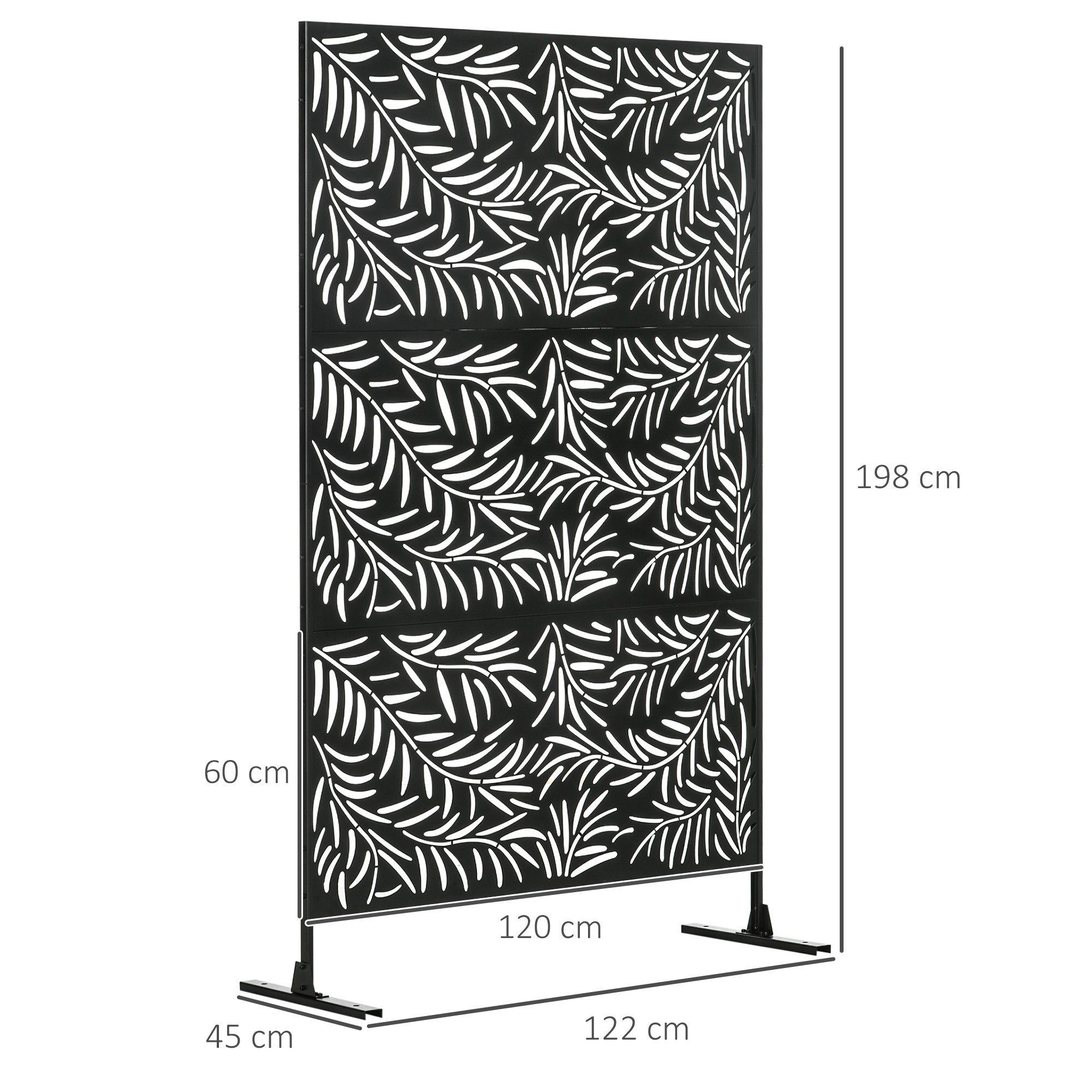 Outdoor Steel Screen with Willow Pattern and 2 Feet, 122x45x198 cm, Black