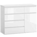 Sideboard, Cabinet with 5 Drawers, Adjustable Shelf, Gloss White.