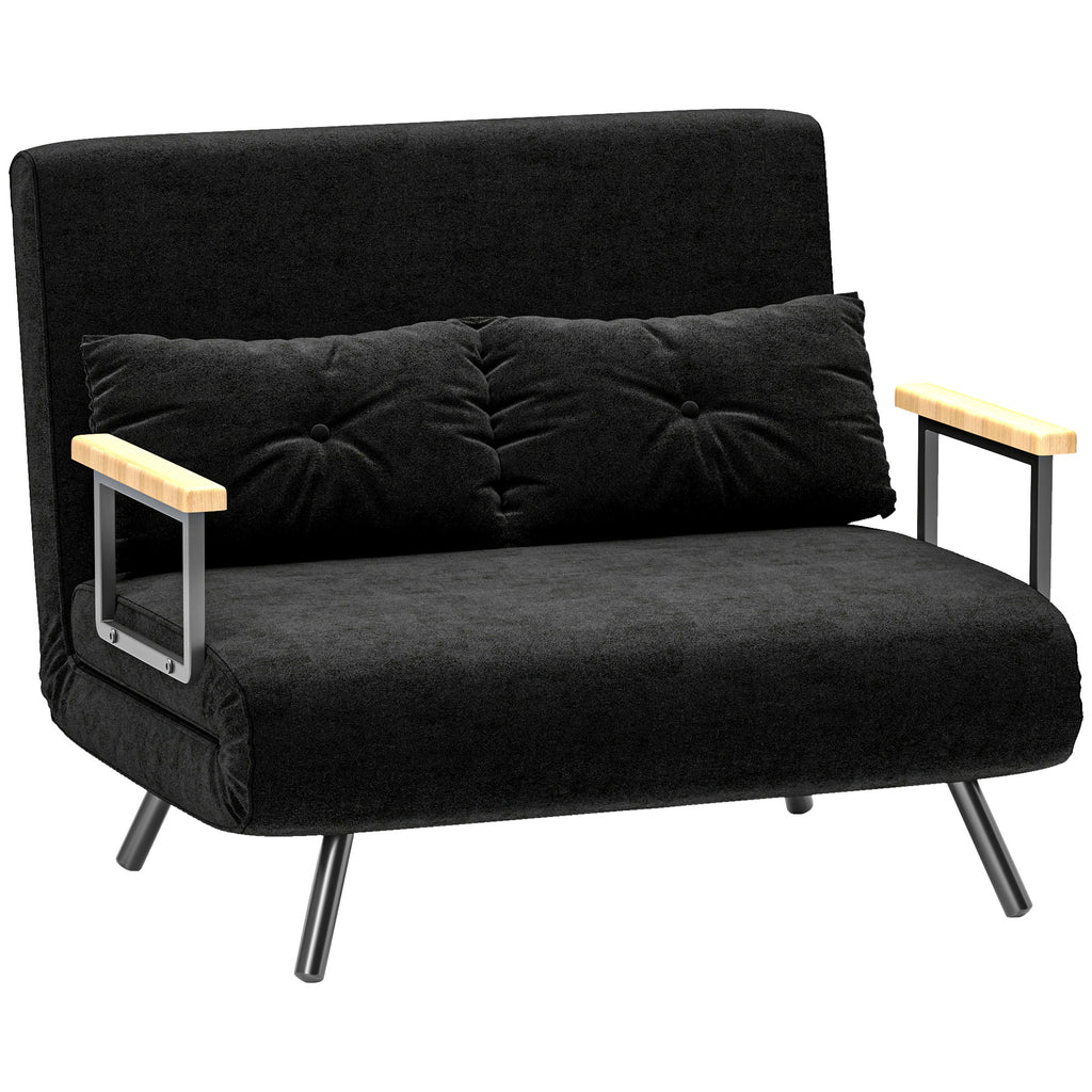 3 in 1 Velvet Fabric Sofa Bed with Adjustable Backrest and 2 Cushions, 102x73x81 cm, Black