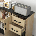 HOMCOM Modern Sideboard with 2 Cabinets and 2 Drawers in Wood, 90x30x75.5cm, Walnut and Black - Borgè