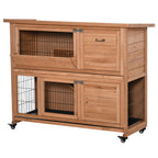 2-Tier Wooden Rabbit Hutch with Wheels, Pull-Out Tray and Ramp, 122x50x101cm - Borge' Group Limited