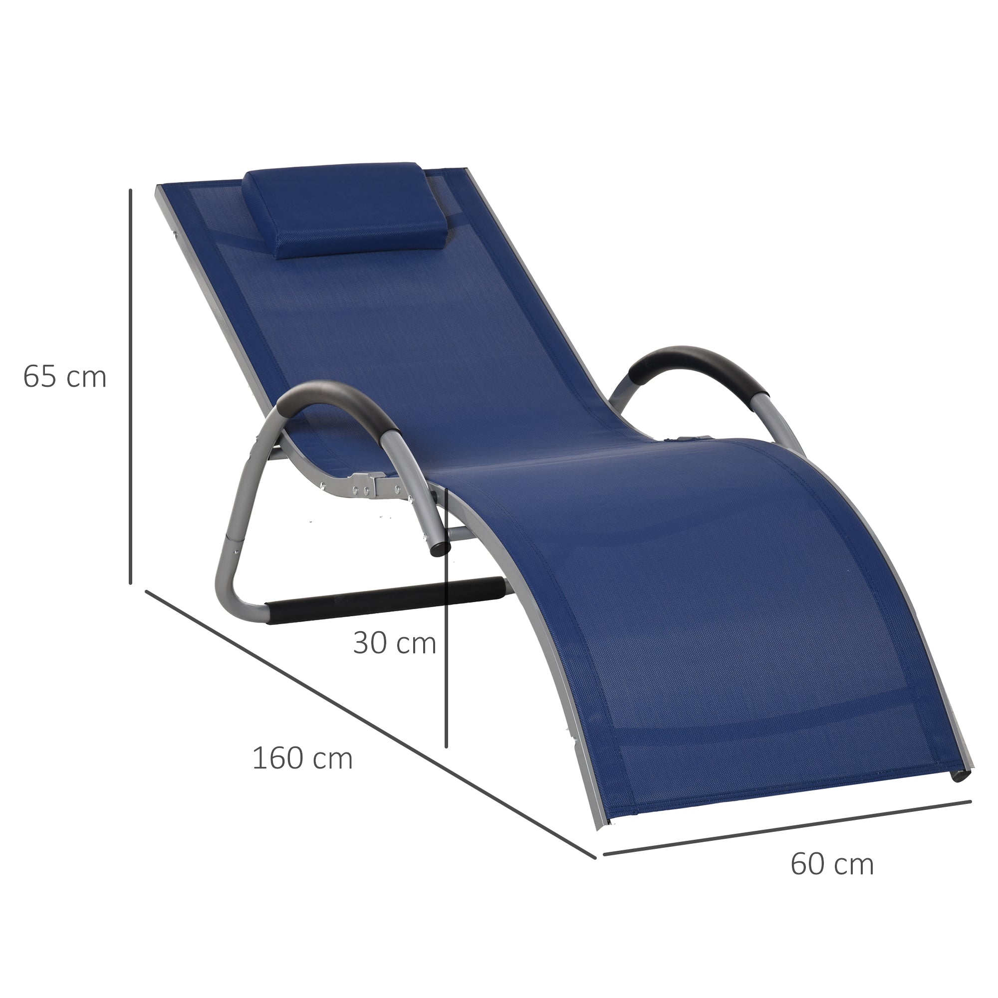 Aluminum Sun Lounger, Textilene Garden Deck Chair with Removable Headrest