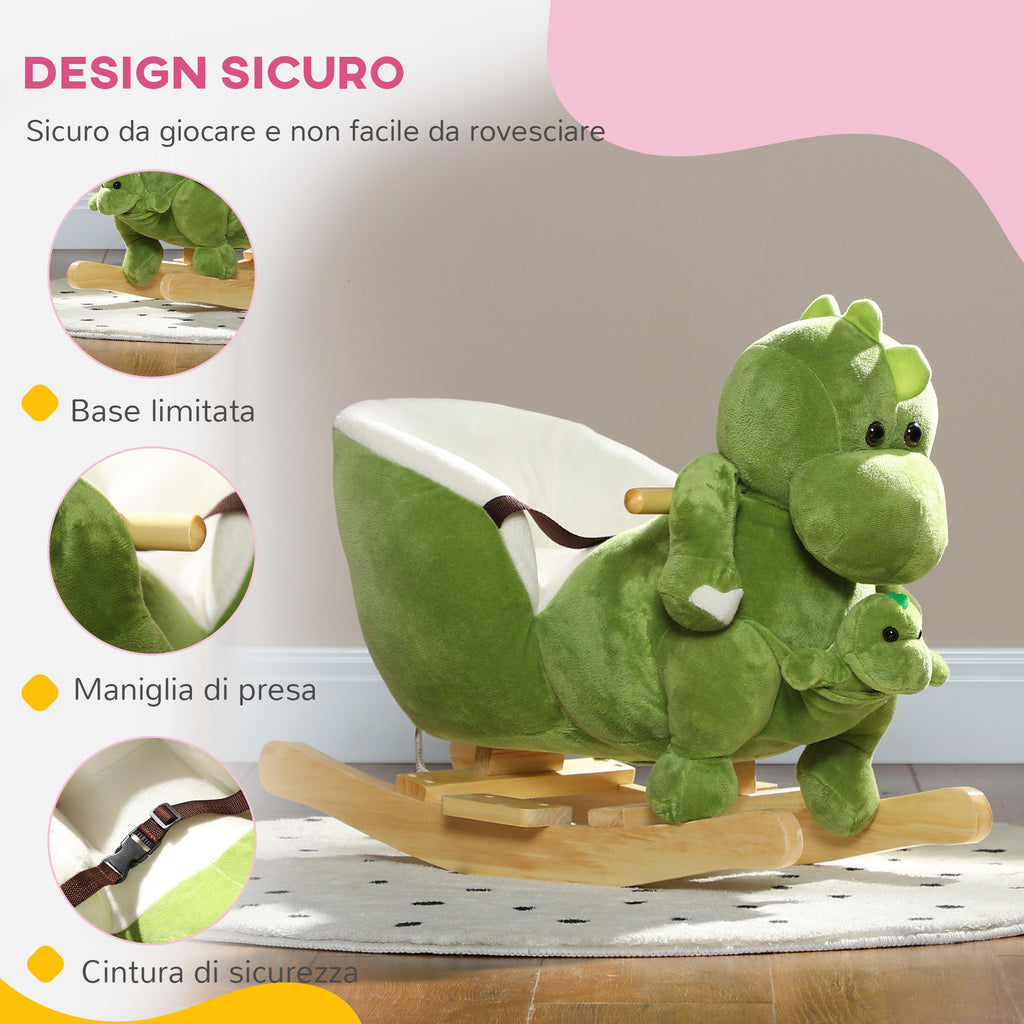 Dinosaur Rocking Horse for Children 18-36 Months with Sounds and Soft Cover, Green