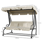 Outsunny Garden Swing Bed with Adjustable Canopy and Trays, Steel and Teslin, 200x120x164 cm, Cream