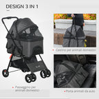 PawHut 3 in 1 Dog Stroller Convertible into Bag and Carrier with Leash and Cushion, Gray - Borgè
