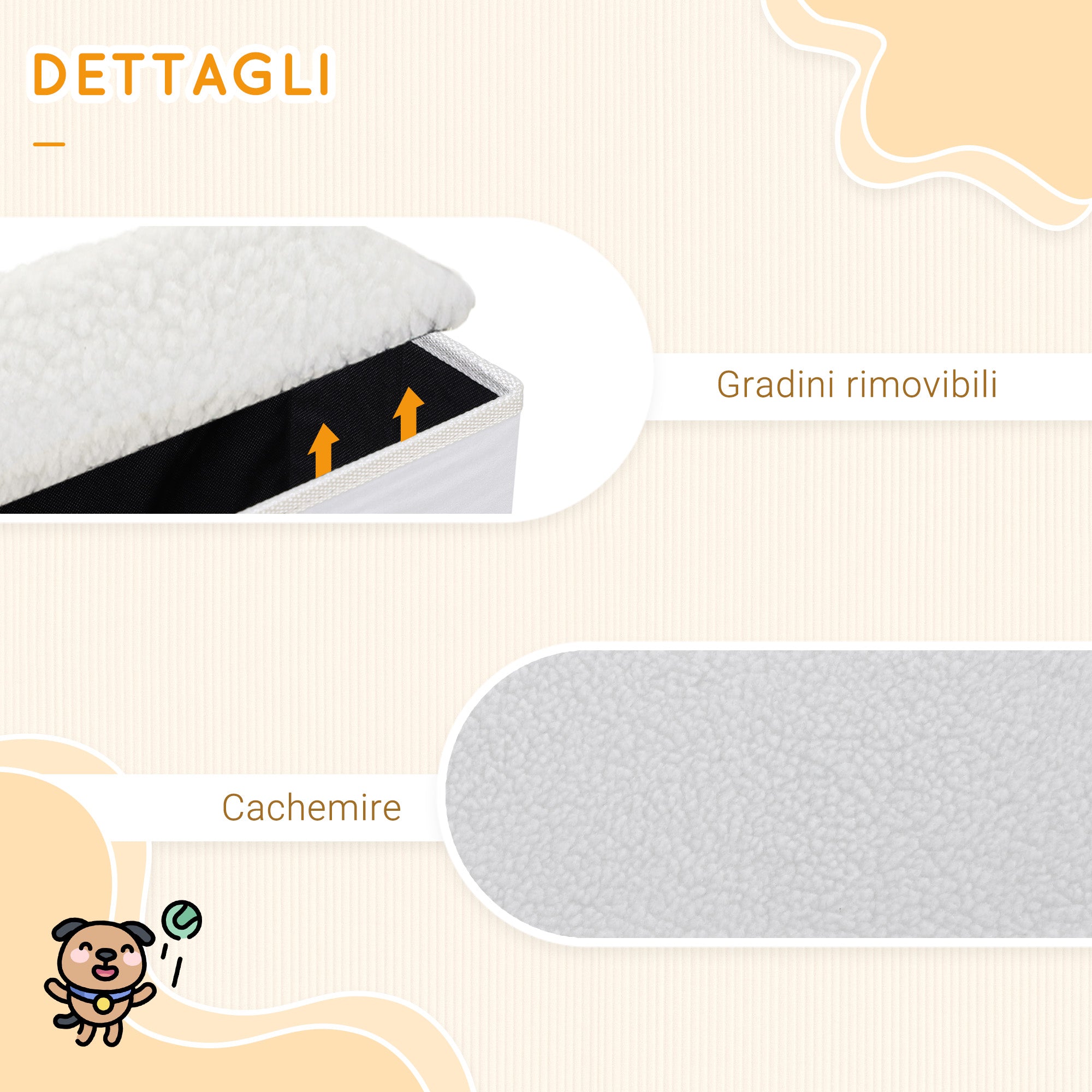 3-Step Dog Stairs with Storage Compartment, Foldable and Washable, 40x54x48 cm, White