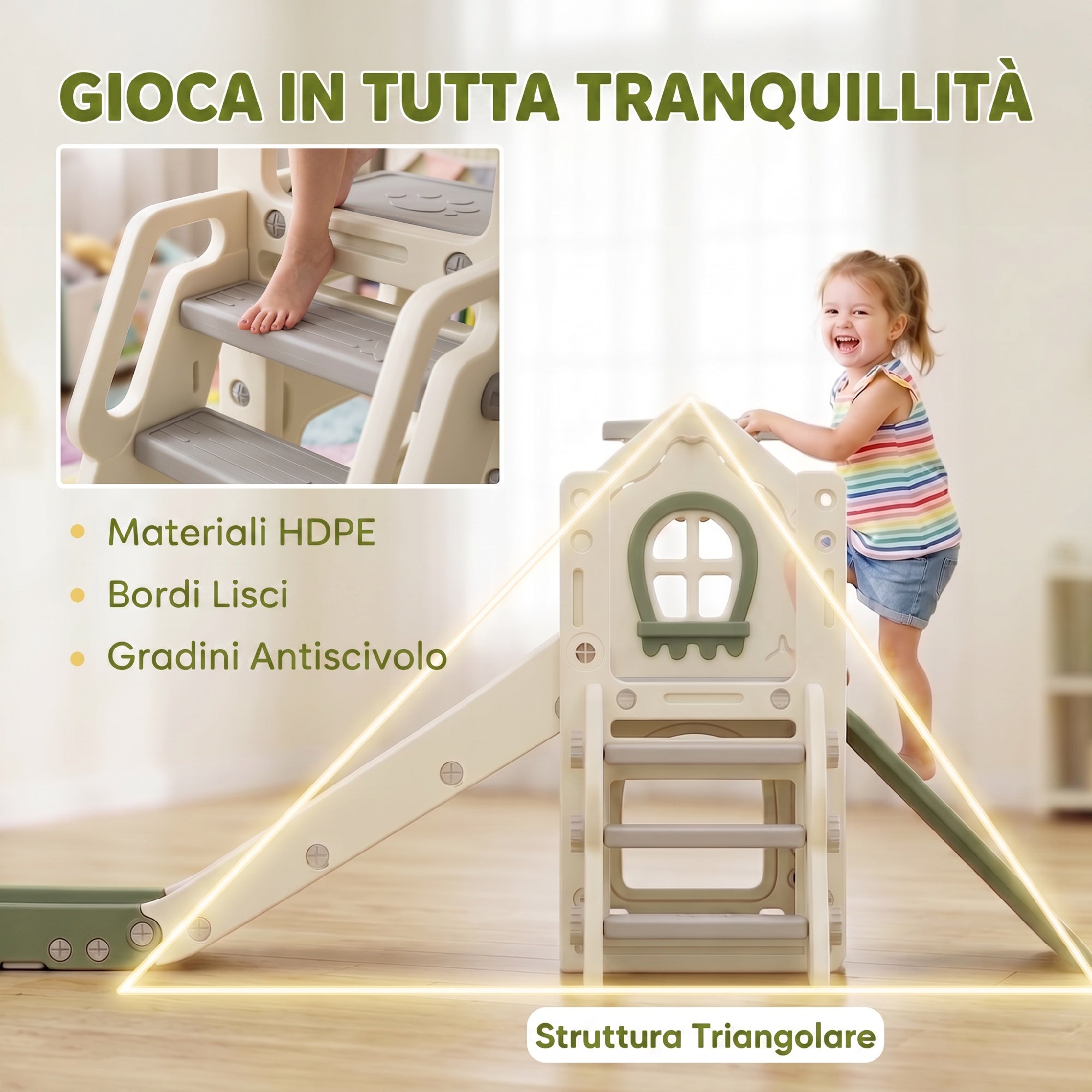 AIYAPLAY Slide for Children 1-3 Years with Climbing Frame, Basketball Hoop, Storage Space, Non-Slip Steps, Cream