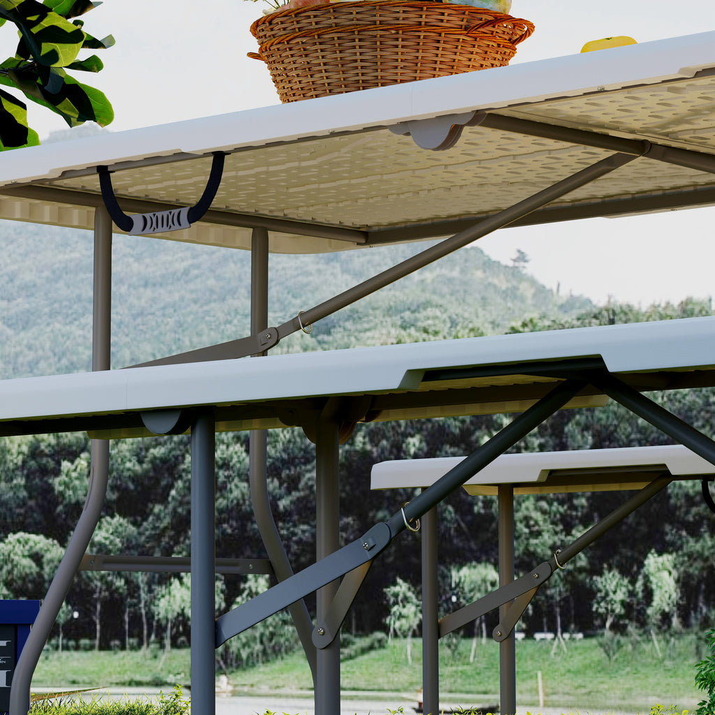 3-Piece Foldable Picnic Set with Table and 2 Benches in HDPE and Metal, White and Light Gray