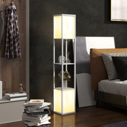 Modern Floor Lamp with 2 Lampshades and 2 Shelves for E27 Max. 40W Bulbs, 26x26x156 cm, White