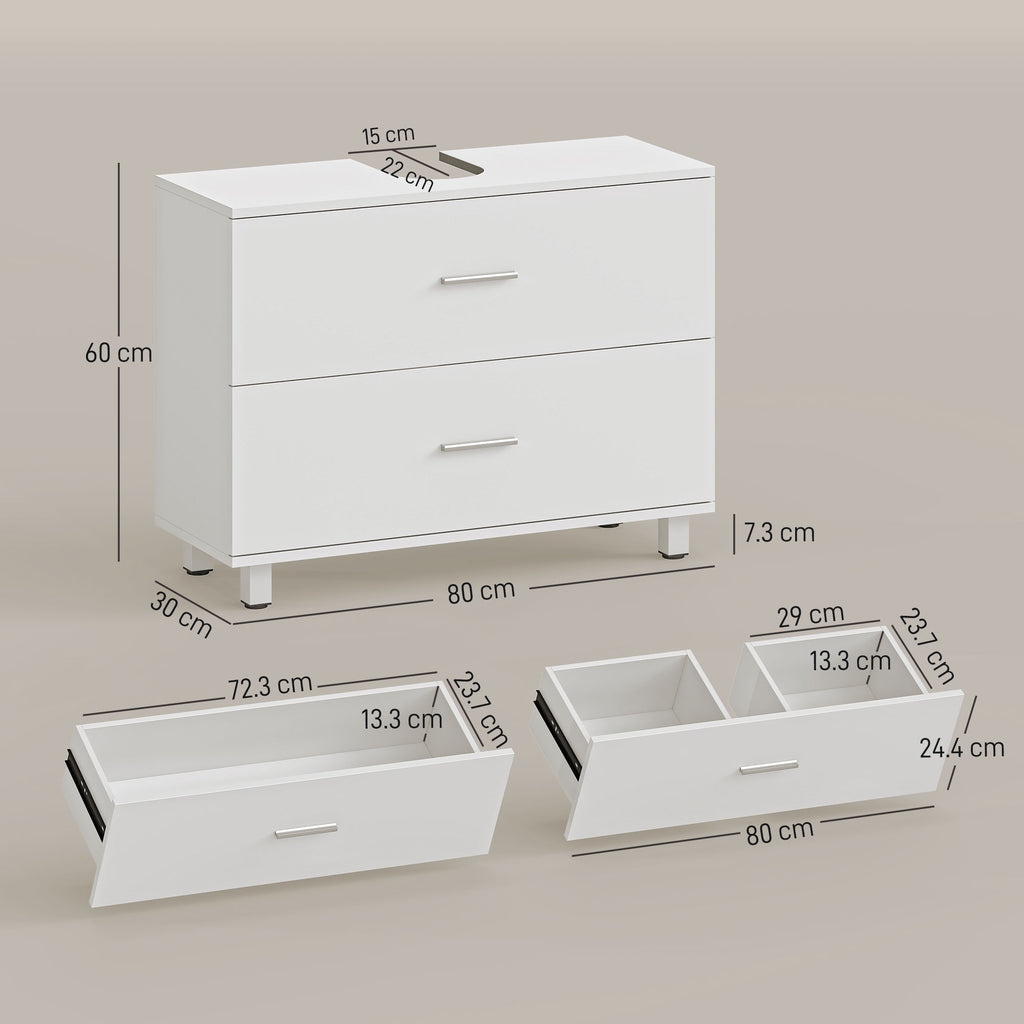 Modern Under Sink Cabinet with 2 Drawers and Dividers for Pedestal-Free Sink, 80x30x60 cm, White