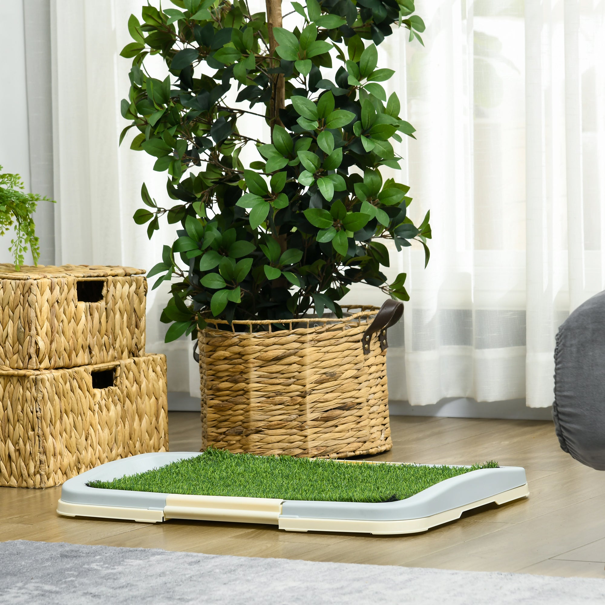 PawHut 3-Layer Dog Litter Box with Synthetic Grass, Grid and Bottom Tray, 63x48.5cm - Borgè