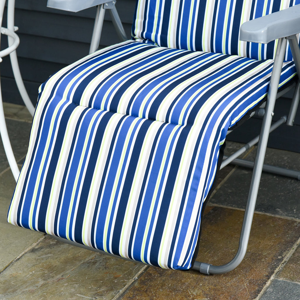 Outsunny Set of 2 Folding Deck Chairs with 5-Level Adjustable Backrest, Steel and Polyester, 60x75x102 cm, Blue and Cream