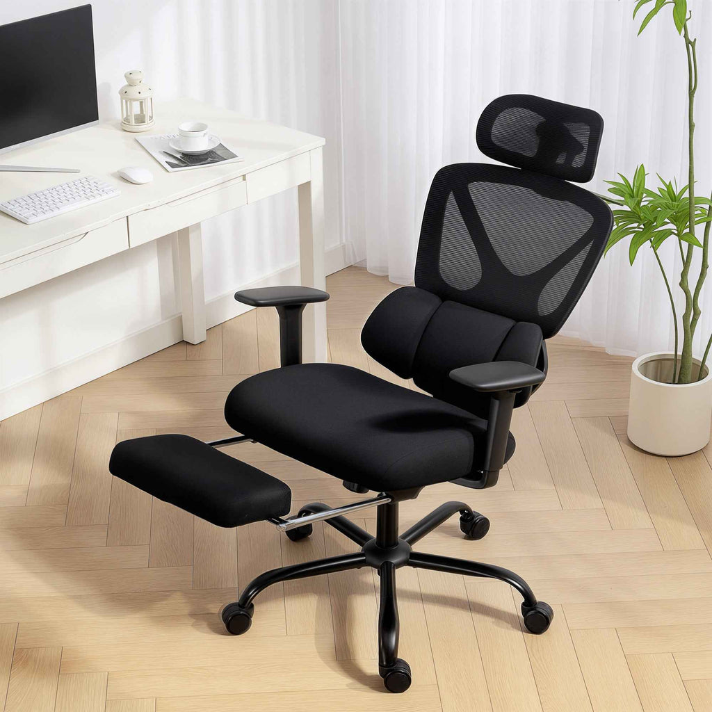 HOMCOM Ergonomic and Breathable Office Chair with Dynamic Lumbar Support and Footrest, 73x75x120-128 cm, Black