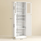Tall Bathroom Cabinet with Adjustable Shelves, Glass and Wood Doors, 60x30x170 cm, White
