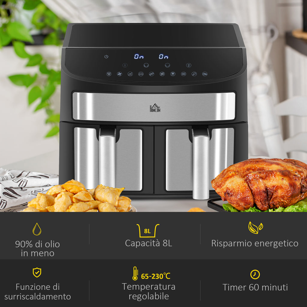 HOMCOM 8L Air Fryer with Timer and Adjustable Temperature, in Steel and Plastic, 38.8L x 36.3x31.1 cm, Black - Borgè
