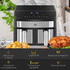 HOMCOM 8L Air Fryer with Timer and Adjustable Temperature, in Steel and Plastic, 38.8L x 36.3x31.1 cm, Black - Borgè