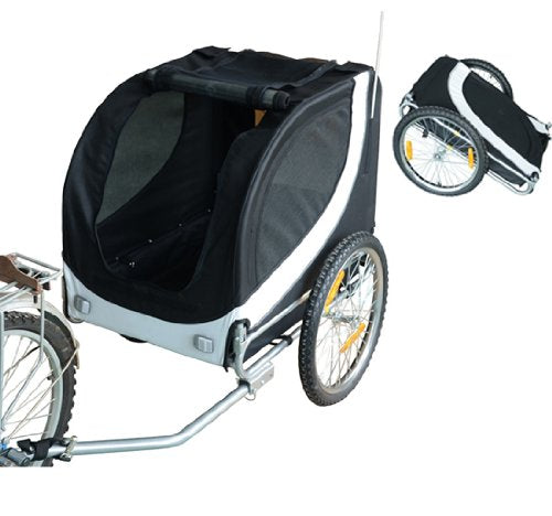PawHut Foldable Bicycle Pet Trailer, black and white, 130x90x110cm - Borgè
