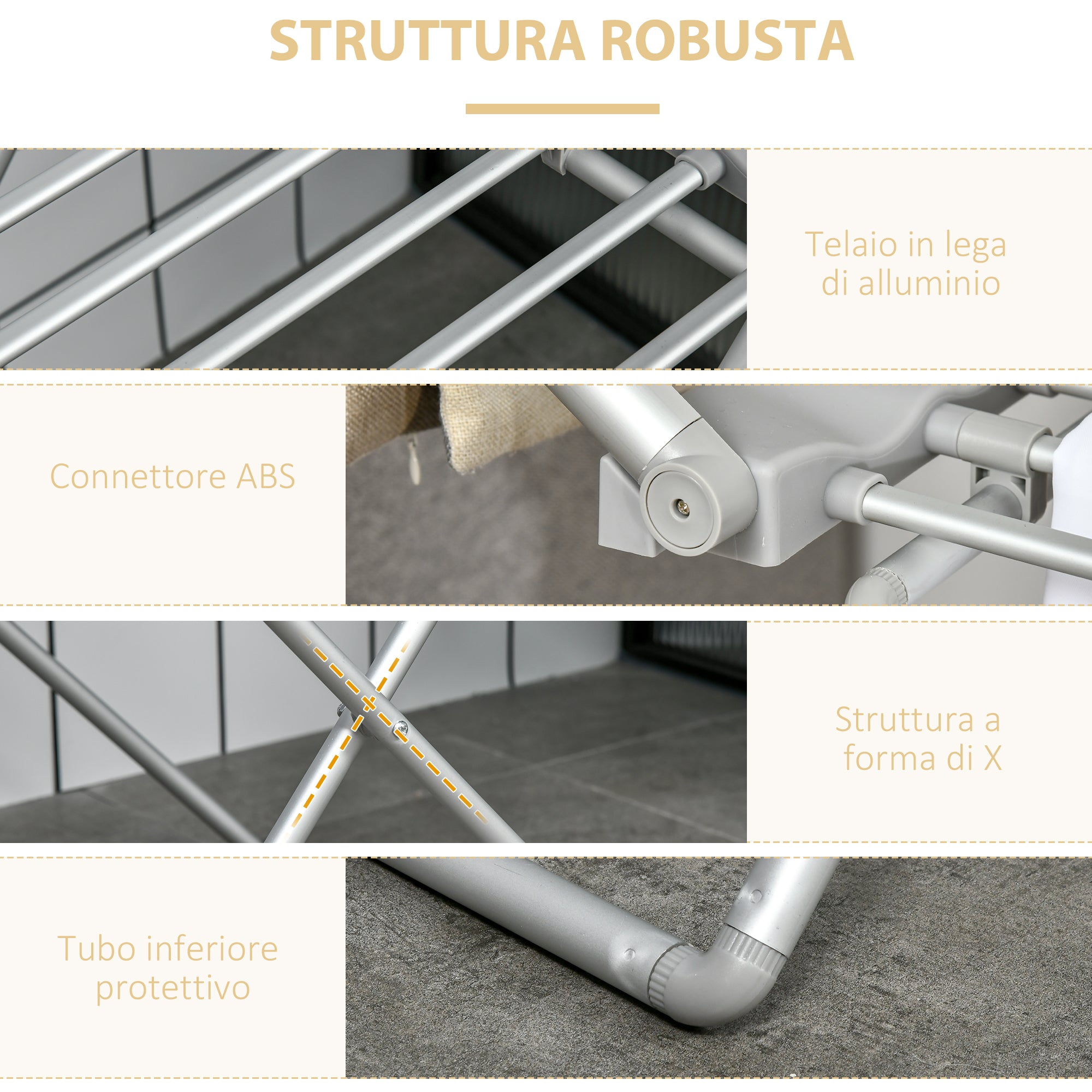 Electric Heated Drying Rack with Wings, Foldable, Space-Saving, Aluminum Alloy, 144 x 53 x 91 cm, Silver