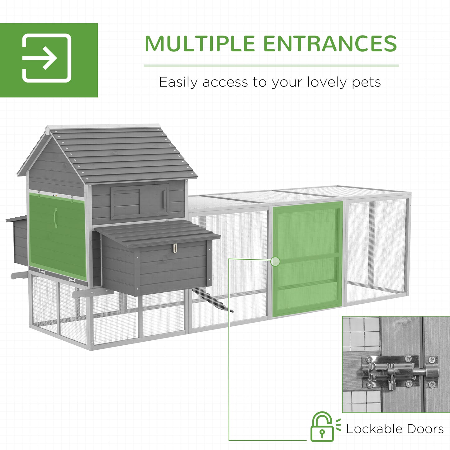 Pawhut Garden Chicken coop with chickens, ramp and open area, 310.5x149.5x149cm, gray - Borgè