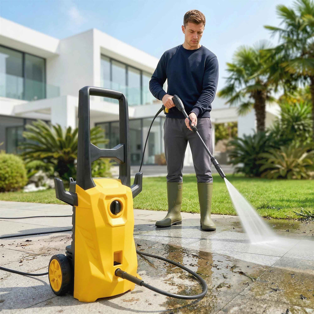 Outsunny 1600W Portable Electric Pressure Washer with Adjustable Nozzle and Wheels, Yellow