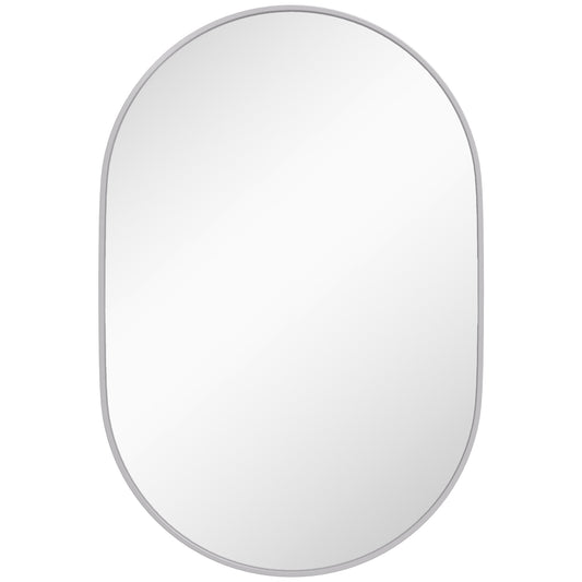 HOMCOM Oval Wall Bathroom Mirror with Aluminum Frame, Vertical or Horizontal, 60x90cm, Silver