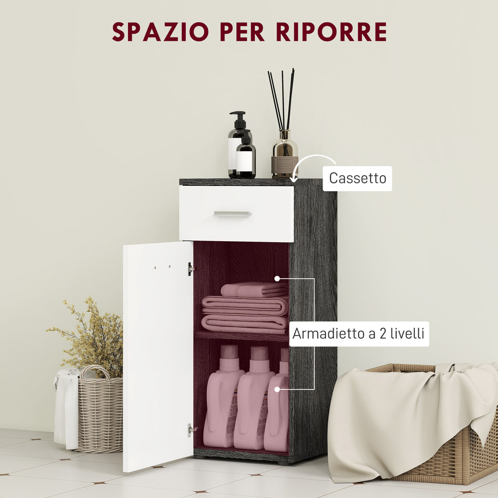 Bathroom Cabinet with Drawer and Wooden Cabinet, 35x30x77.5cm, Black and White