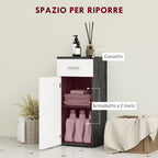 Bathroom Cabinet with Drawer and Wooden Cabinet, 35x30x77.5cm, Black and White