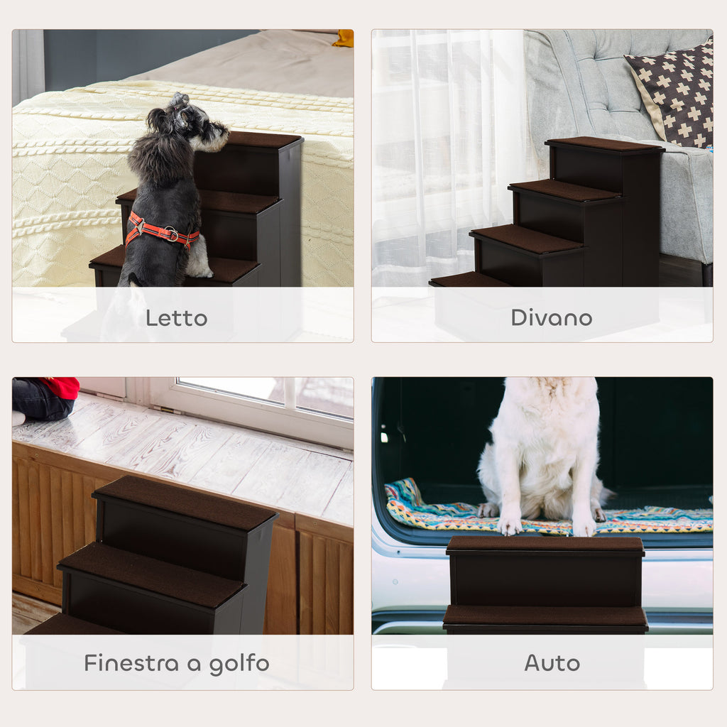 4-Step Dog and Cat Ladder with Removable Plush Cushions, 40x59x54.2 cm, Brown