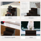 4-Step Dog and Cat Ladder with Removable Plush Cushions, 40x59x54.2 cm, Brown