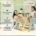 Montessori 5-in-1 Triangle Climbing Game for Children with Rope, Slide and Bags, Wooden, 119x63x61 cm